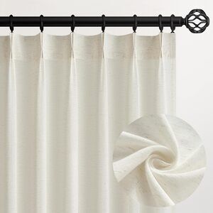 Pinch Pleated Curtains 40x90 Natural Cream Semi Sheer Linen Look 2 Panels